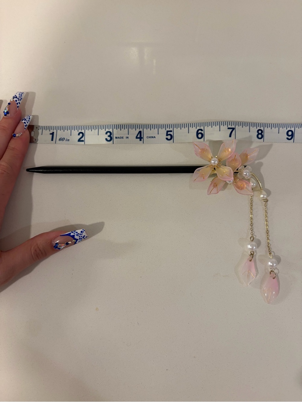 Handmade Japanese Pink Flower Pearl Hair Stick
